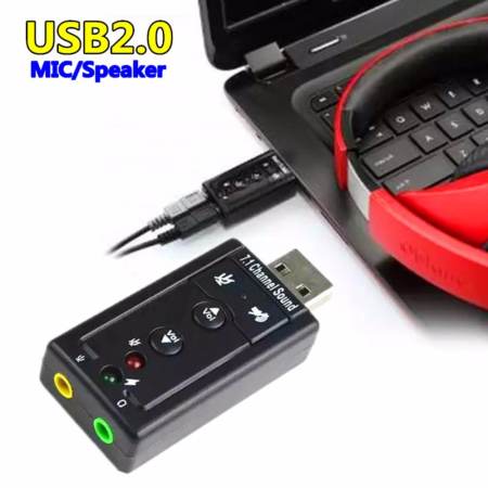 JJ USB Sound Adapter External USB 2.0 Virtual 7.1 Channel- Black