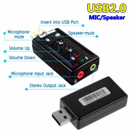 JJ USB Sound Adapter External USB 2.0 Virtual 7.1 Channel-Black