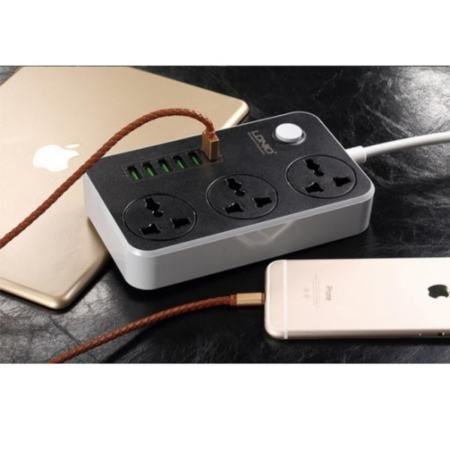 LDNIO SC3604 Power Strip with 3 AC Sockets + 6 USB Ports - Black / EU Plug