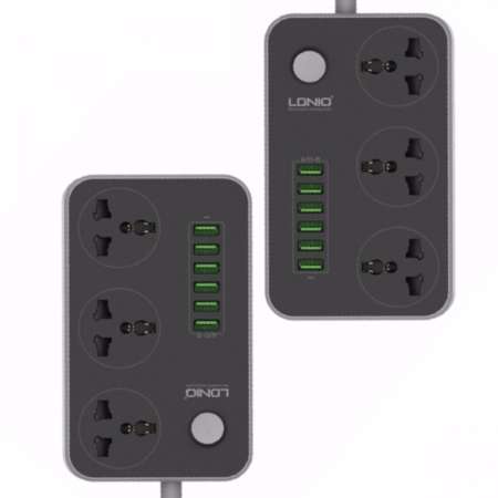 LDNIO SC3604 Power Strip with 3 AC Sockets + 6 USB Ports - Black / EU Plug