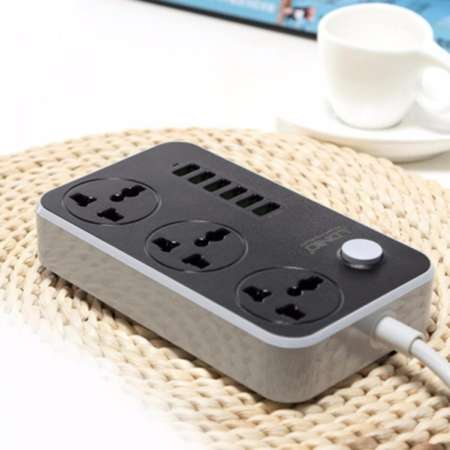 LDNIO SC3604 Power Strip with 3 AC Sockets + 6 USB Ports - Black / EU Plug