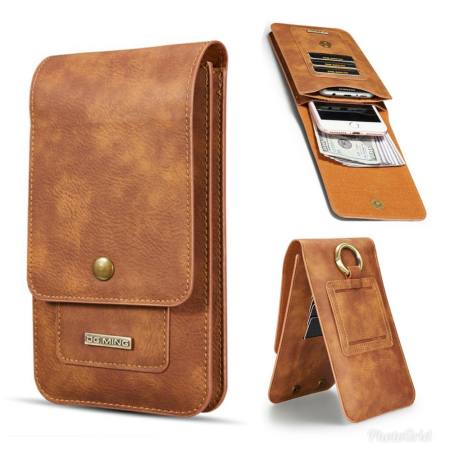 Leather Inc ซองใส่มือถือหนัง สองชั้นสองพับแบบมีช่องใส่บัตร 13 ช่อง คาดเข็มขัดได้ รุ่น C004-3(สีแทน)