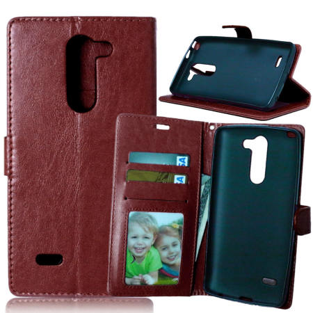 กระเป๋าสตางค์ซองหนังแบบฝาครอบพร้อมที่ใส่บัตรเครดิตสำหรับ LG G3 สไตลัส D690 D690N D693 (สีน้ำตาล)