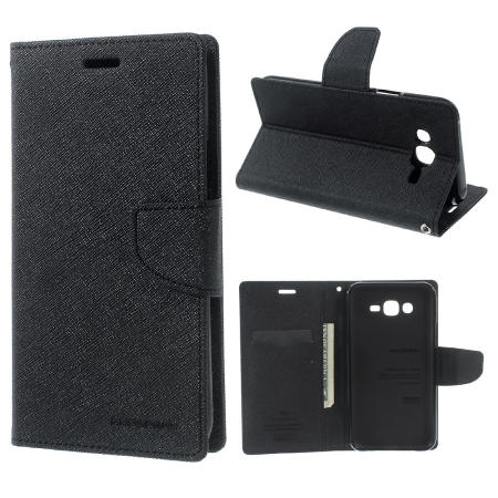 MERCURY GOOSPERY Leather Wallet Case for Samsung Galaxy J7 SM-J700F(Black)     