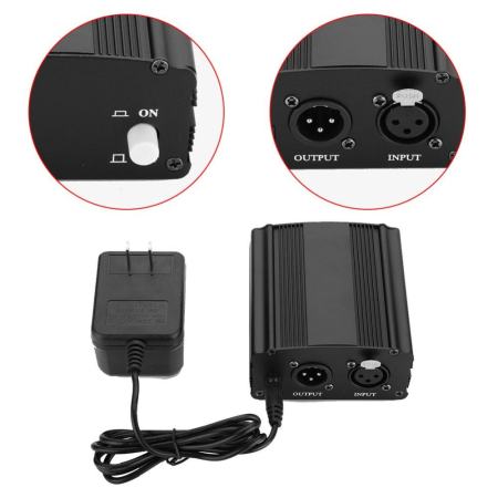 มินิ 1 ช่อง 48 โวลต์ Phantom Power Supply พร้อมอะแดปเตอร์สำหรับคอนเดนเซอร์ไมโครโฟน (EU Plug) - INTL