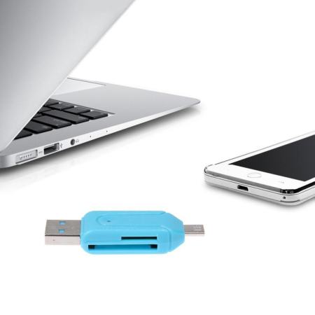 MINI TF/การ์ดรีดเดอร์ SD พร้อม USB/Micro USB พอร์ต OTG ฟังก์ชั่นสำหรับสมาร์ทโฟน (สีฟ้า) - INTL