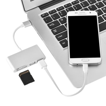 มัลติฟังก์ชั่น 2 In 1 Micro USB + USB 3.0 ยูเอสบีฮับ SD/TF Micro การ์ดรีดเดอร์ SD (Silver) - INTL