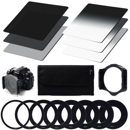 ND2/ND4/ND8 Gradual ND2 Filter Set with 9 Ring Adapter for Cokin P LF006-SZ (Black)