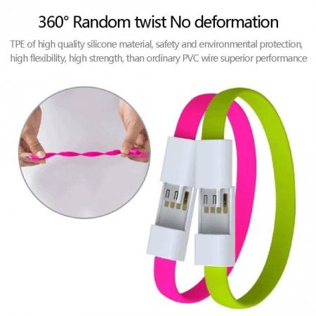 ใหม่ 1 ชิ้น Micro USB สายซิงค์ข้อมูลสายชาร์จสายเคเบิลสำหรับ Android โทรศัพท์ข้อมือกำไลลูกประคำ - สีดำ - INTL