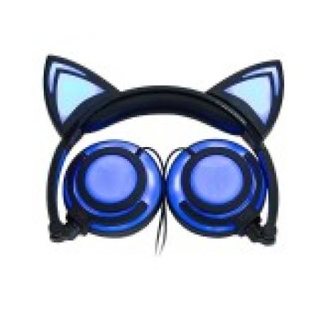 ใหม่การ์ตูนแมวหูหูฟังพับได้กระพริบเปล่งปลั่งหูฟังหูฟังเกมกับไฟ LED สำหรับคอมพิวเตอร์พีซีโทรศัพท์มือถือแล็ปท็อป - Blue - INTL