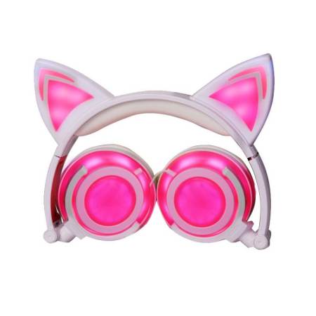 ใหม่การ์ตูนแมวหูหูฟังพับได้กระพริบเปล่งปลั่งหูฟังหูฟังเกมกับไฟ LED สำหรับคอมพิวเตอร์พีซีโทรศัพท์มือถือแล็ปท็อป - สีชมพู - INTL