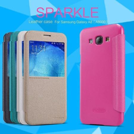 NILLKIN sparkle ฝาครอบหนังหนังเทียมสำหรับ Samsung Galaxy A8 2015 A800 A800F A8000 พร้อมชุดของขวัญ (สีฟ้า) -นานาชาติ