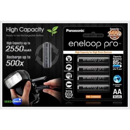 ถ่านชาร์จ Panasonic eneloop pro Battery Size AA x 4 ก้อน