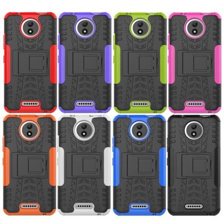 พีซีทีพียูรูปแบบยางฝาครอบโทรศัพท์สำหรับ Motorola Moto C กับมีขาตั้งพับเก็บได้ -ม่วง-นานาชาติ