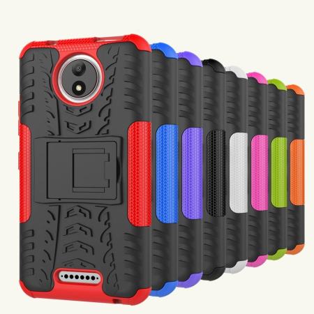 พีซีทีพียูรูปแบบยางฝาครอบโทรศัพท์สำหรับ Motorola Moto C กับมีขาตั้งพับเก็บได้ -ม่วง-นานาชาติ