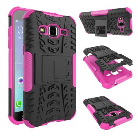 เคสโทรศัพท์สำหรับ Samsung Galaxy J2 SM-J200 กรณีกระแทกแรงกระแทก Heavy หน้าที่เกราะไฮบริดแอนตี้ - เคาะซิลิคอนยางยากปกหลัง (สีชมพูร้อน) - นานาชาติ