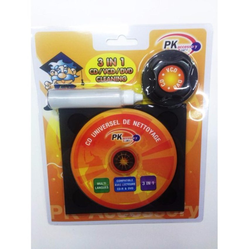 PK ACCESSORY แผ่นล้าง VCD/DVD ( 3 IN 1 ) CD LENS CLEANER แผ่นล้าง+น้ำยา+ผ้าถูแผ่น  