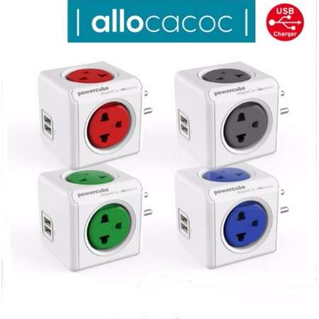 ปลั๊กไฟ Universal ปลั๊กลูกเต๋าป้องกันไฟกระชาก มีช่องUSBชาร์ต CUBE ALLOCACOC 4600BL/THOUPC BLUE 