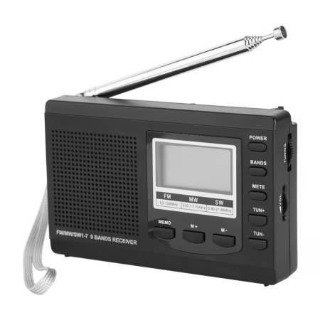 epayst Portable Mini FM Radio Receiver with Digital Alarm Clock Black