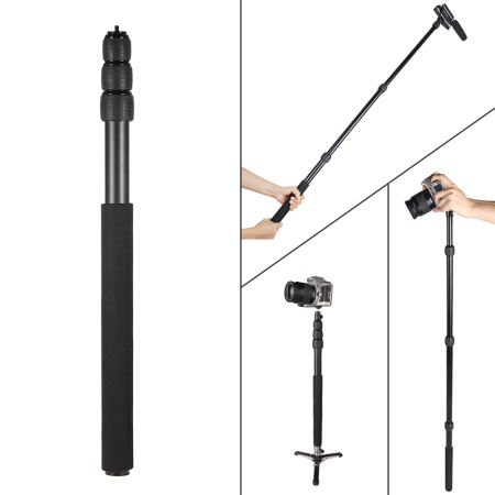 แบบพกพาขนาดกะทัดรัดแบบพกพาน้ำหนักเบามินิ 2in1 ไมโครโฟนซูมได้ BOOM POLE ไม้เซลฟี่ถ่ายรูปเบาะ Twist ล็อค 3 ส่วน Outdoorfree - INTL