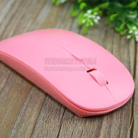 Slim Mouse Wireless 2.4Ghz (Pink) เมาส์ไร้สายแบบบาง(สีชมพู) พร้อมแผ่นรองเมาส์ 1 ชิ้น