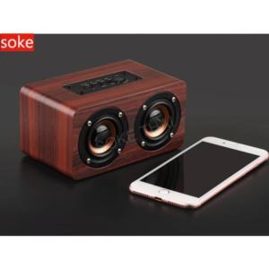 SOKE ลำโพง บลูทูธ ไร้สาย ตู้ไม้ สีไวน์แดงลายไม้ รับสายโทรศัพท์ได้ Bluetooth / Microphone / TF Card / Aux input เสียงดี เบสดังแน่น –สีไวน์แดงลายไม้