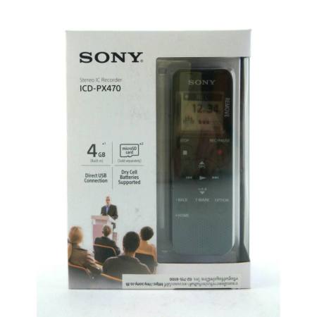 SONY รุ่น ICD-PX470 เครื่องบันทึกเสียงระบบดิจิตอลพร้อม USB ในตัว 4GB (สีดำ) 1ชุด