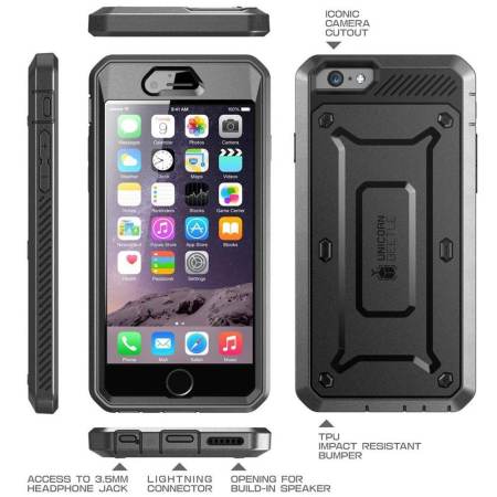 SUPCASE ด้วงยูนิคอร์นเคสมือถือกันรอยเคสพีซี + TPU เคสโทรศัพท์ไฮบริดสำหรับ iPhone 6 วินาที 6 - สีดำ - INTL