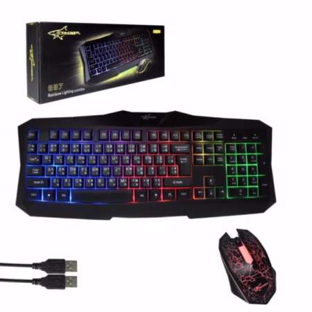 TACKER ชุด Keyboard +Mouse มีไฟ Rainbow Lighting Combo รุ่น 837 (สีดำ)Black 