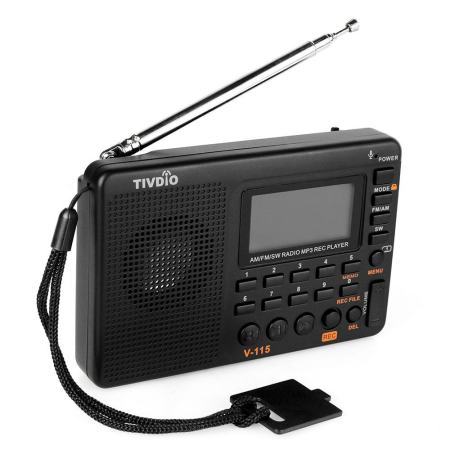 TIVDIO V-115 FM/AM/SW Radio Multiband Radio Receiver REC Recorder Bass Sound MP3 Player Speakers with Sleep Timer Black - intl