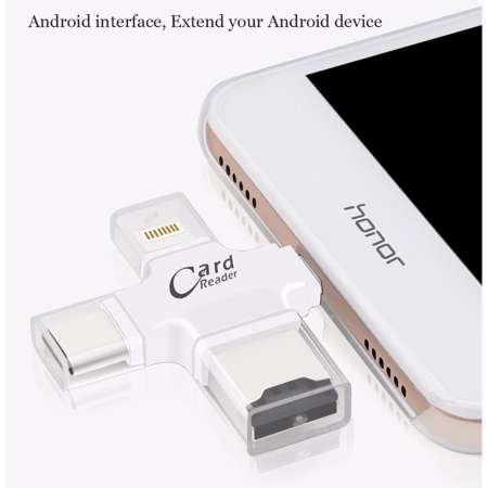 การ์ดรีดเดอร์  Portable Mini 4in1 iOS Micro USB Type C OTG Micro SD TF Card Reader for Android for iPhone 7 6S for Ipad for Sumsung