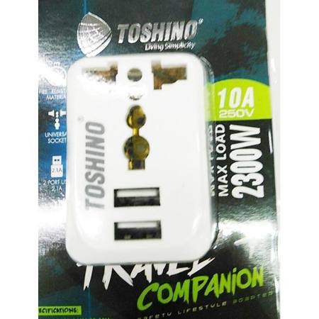 TOSHINO ปลั๊กแปลงขา รุ่น PU-E ขนาด 1 ช่อง  2 USB 10A 250V