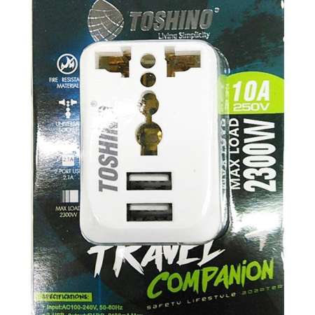 TOSHINO ปลั๊กแปลงขา รุ่น PU-E ขนาด 1 ช่อง  2 USB 10A 250V