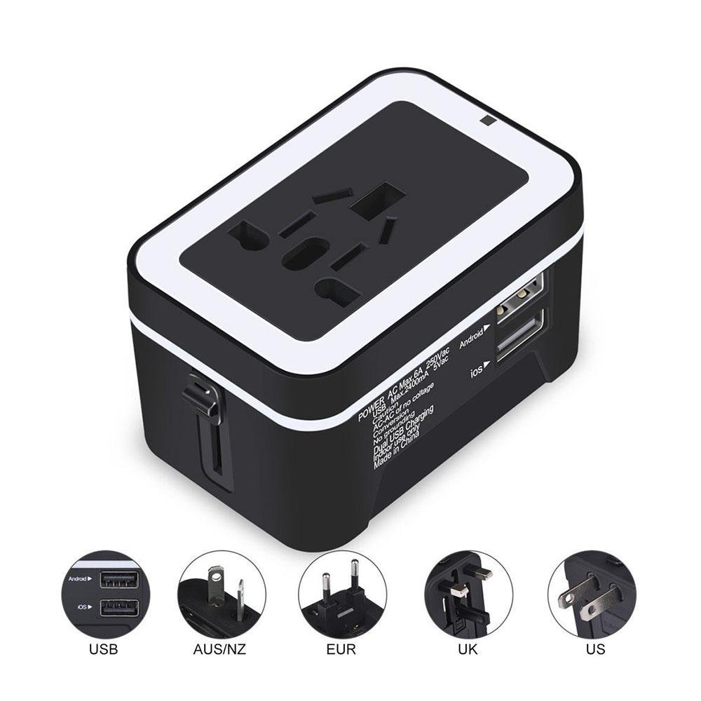 อะแดปเตอร์ท่องเที่ยวสากล International All-in-One Worldwide Travel Adaptor Wall Charger AC Power Converter Plug Dual USB Port 2.4A For USA UK EU AUS 