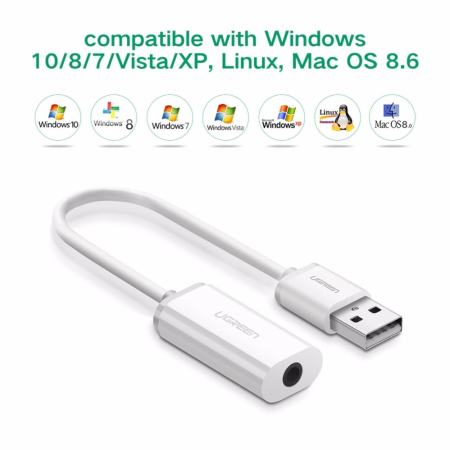 UGREEN 2-in1 USB ภายนอกเสียงอะแดปเตอร์ 3.5 มิลลิเมตรสเตอริโอสำหรับ  หูฟัง