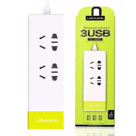 USAMS ปลั๊กไฟบ้าน 2 ช่อง และ USB 3 Port รุ่น US-ZB005