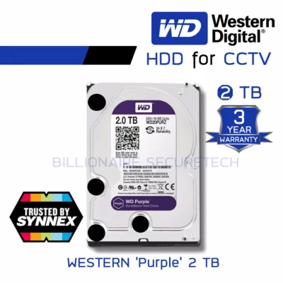 WD Purple 2TB 3.5" Harddisk for CCTV - WD20PURZ ( สีม่วง ) (by SYNNEX)