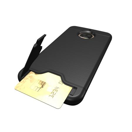 แข็งแรงทนทาน WeishiBlue สำหรับ Moto G5S พลัสกันกระแทกเกราะกรณีปกคลุมด้วยมีขาตั้งพับเก็บได้  และสล็อตบัตรเครดิต (สีดำ) - นานาชาติ