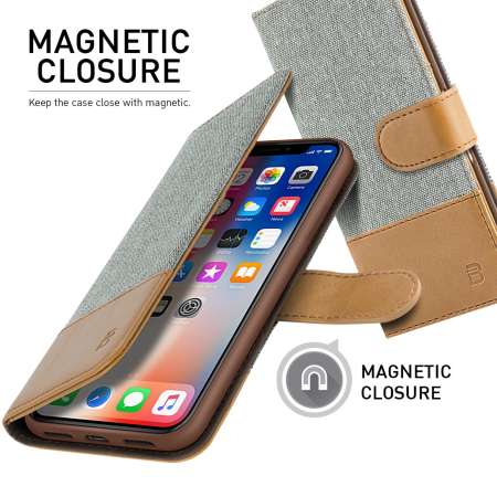 เคส ไอโฟน X เคสหนัง ผสมผ้า ฝาพับ ฝาปิด ซองมือถือ , BEZ iPhone X Wallet Flip Case Cover [Canvas Faux Leather] // TT1-I8X