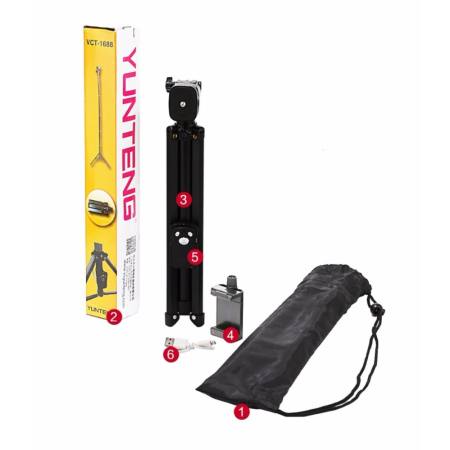 YUNTENG VCT-1688 2in1 Protable Mini Cellphone Selfile Stick Tabletop Tripod ชุดขาตั้งกล่องเซลฟี่ 3ขา พร้อมรีโมทบลูทูธในตัว หัวต่อมือถือ