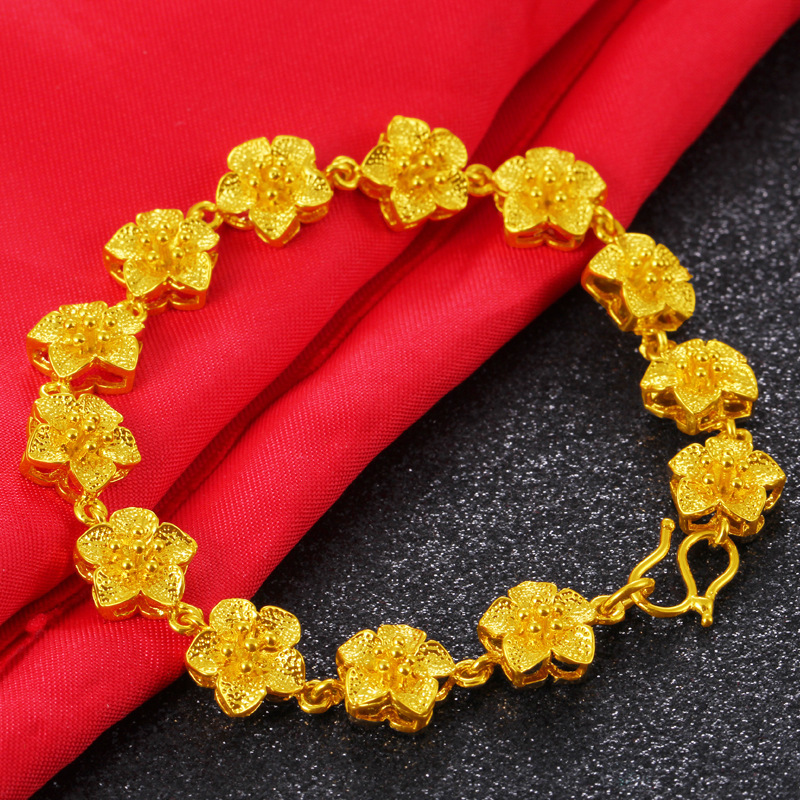 AVAVสร้อยข้อมือผู้หญิง สร้อยข้อมือทองทองเหลืองชุบทอง 24K สร้อยข้อมือดอกไม้ทองD0001