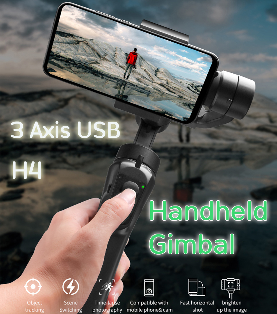 3แกน ไม้กันสั่นมือถือสมาร์ทโฟน พกพาง่าย เซลฟี่ H4 อัดวิดีโ มอเตอร์ไม่มีเสียงรบกวน ถ่ายรูป เซลฟี่ อัดวิดีโ 3 Axis USB Charging Support Universal Video Record Adjustable Handheld Gimbal Smartphone Stabilizer Live Vlog(สินค้ารับประกัน 1 ปี)