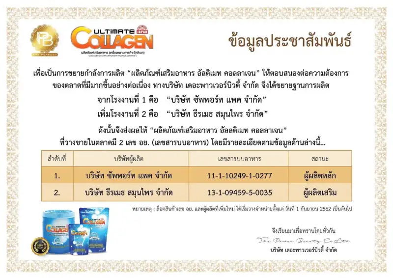 ภาพสินค้าUltimate Collagen Tri-Peptide อัลติเมทคอลลาเจน ไตรเปปไทด์ ขนาด 250 กรัม แถม ขนาด 50 กรัม 3 ซอง จากร้าน 28Power Shop บน Lazada ภาพที่ 2