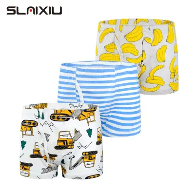 SLAIXIU 3-Pack Boys Boxer Briefs Cotton Kids Underwear Cartoon Dinosaur Teenager Boy Boxer 2-12 Years Children