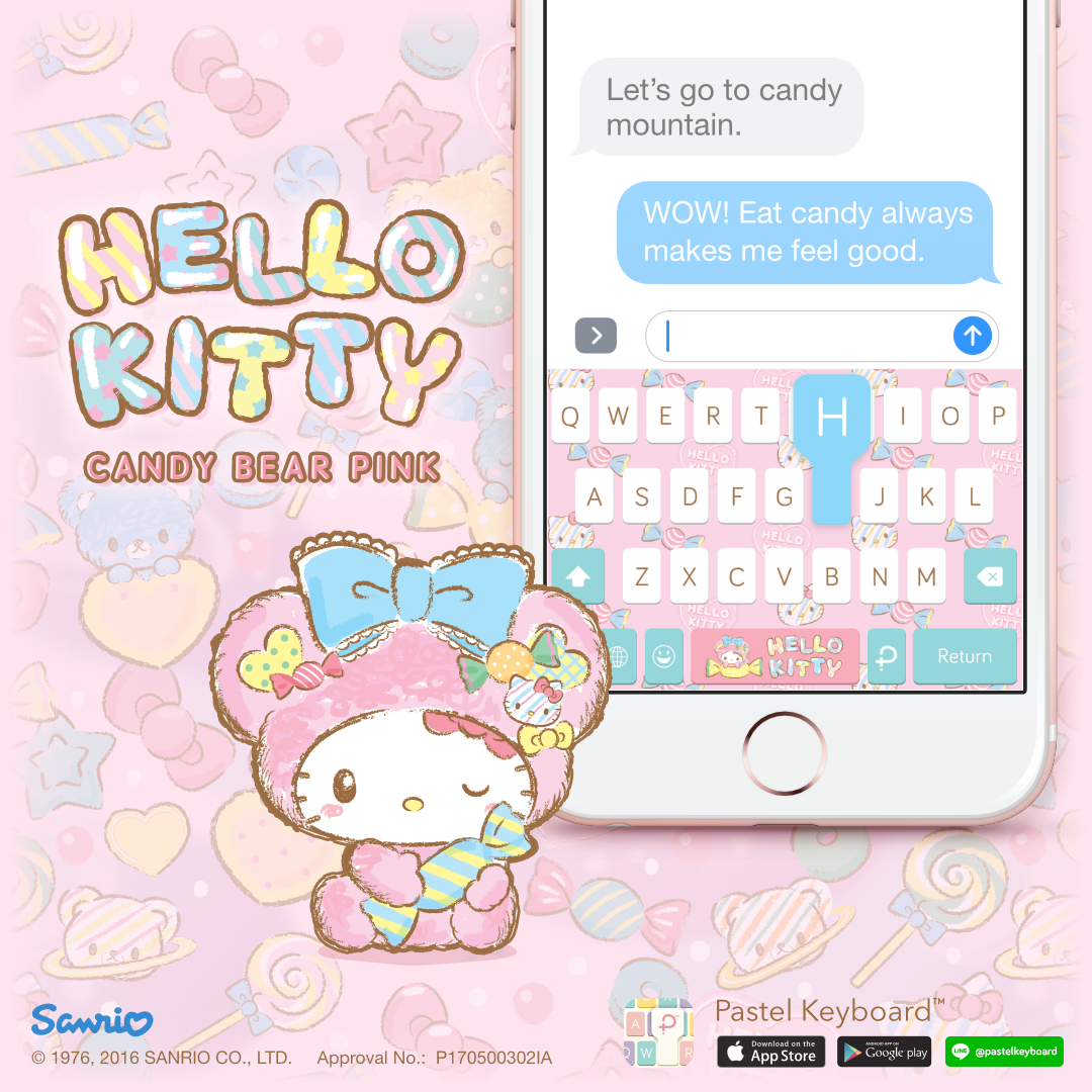 Hello Kitty Candy Bear Pink Keyboard Theme⎮ Sanrio (E-Voucher) for Pastel Keyboard App