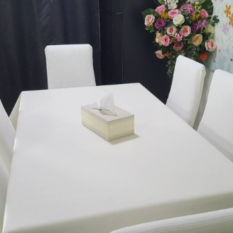 #ผ้าปูโต๊ะ pvc  ผิวเปลือกลิ้นจี่ สีขาว กันน้ำ กันร้อน ขนาด 1.4m x 2m ทำความสะอาดง่าย ผ้าสวยหนานุ่มมีน้ำหนัก