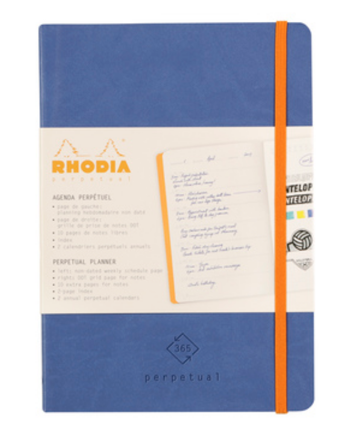 Rhodiarama : Perpetual Softcover - A5 - Sapphire Blue (1882) สมุดจดบันทึก Agenda กางได้ 180 องศา นำเข้าโดย Rhodia Thailand
