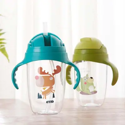 Baby Kid Straw Feeding Bottle Portable Milk Water Drinking Bottle Travel Mug Training Cup Learn Drinking Sippy Cup 350ml