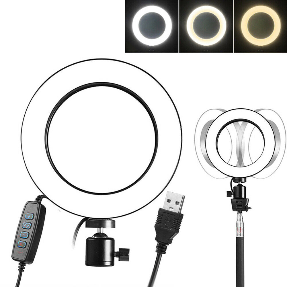 LED แหวนไฟ Dimmable USB 5500 K หลอดไฟการถ่ายภาพโทรศัพท์วิดีโอไฟต่อกับแหล่งพลังงานไฟฟ้า + อะแดปเตอร์