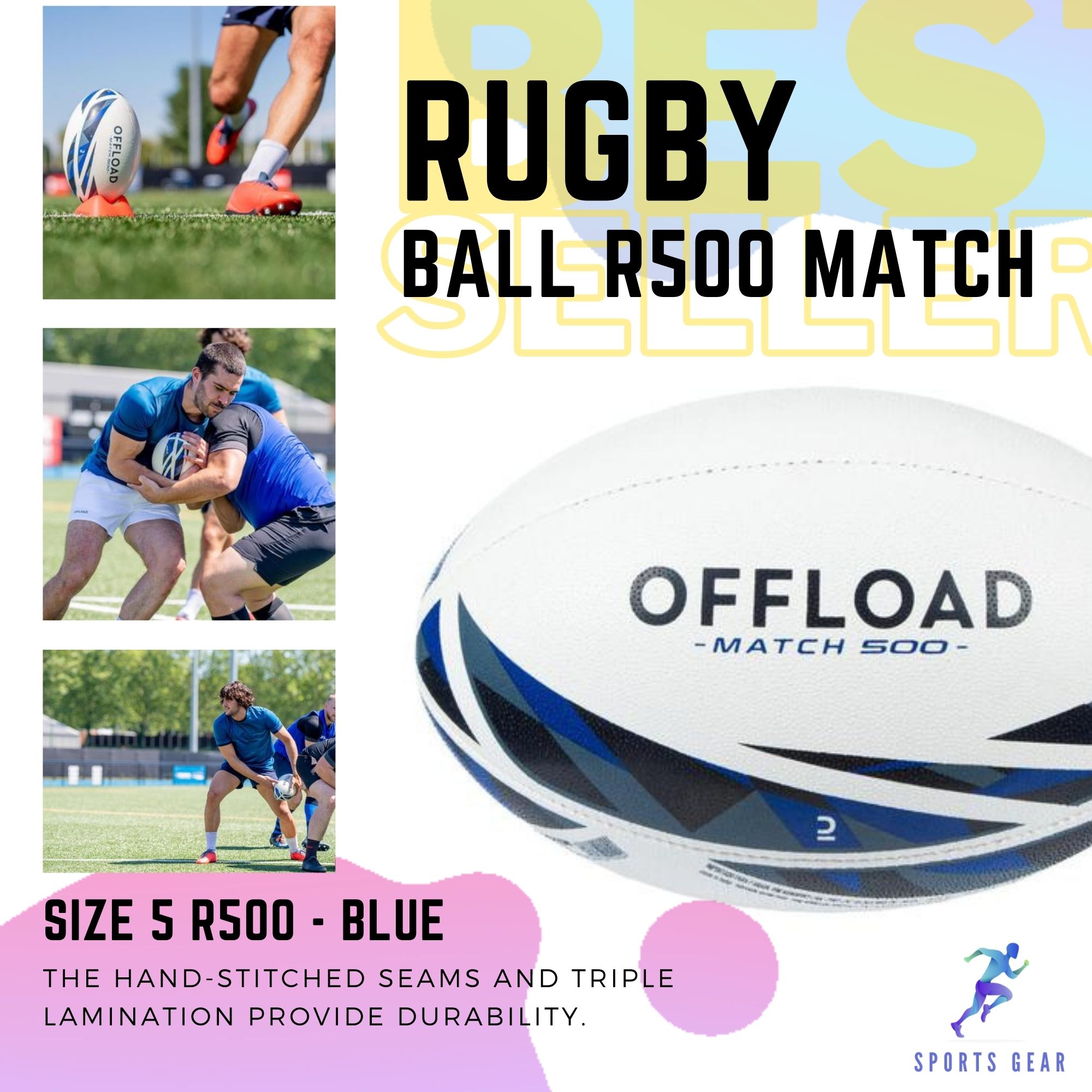 Offload Size 5 Rugby Ball R500 Match Blue Rugby รักบี้ ลูกรักบี้